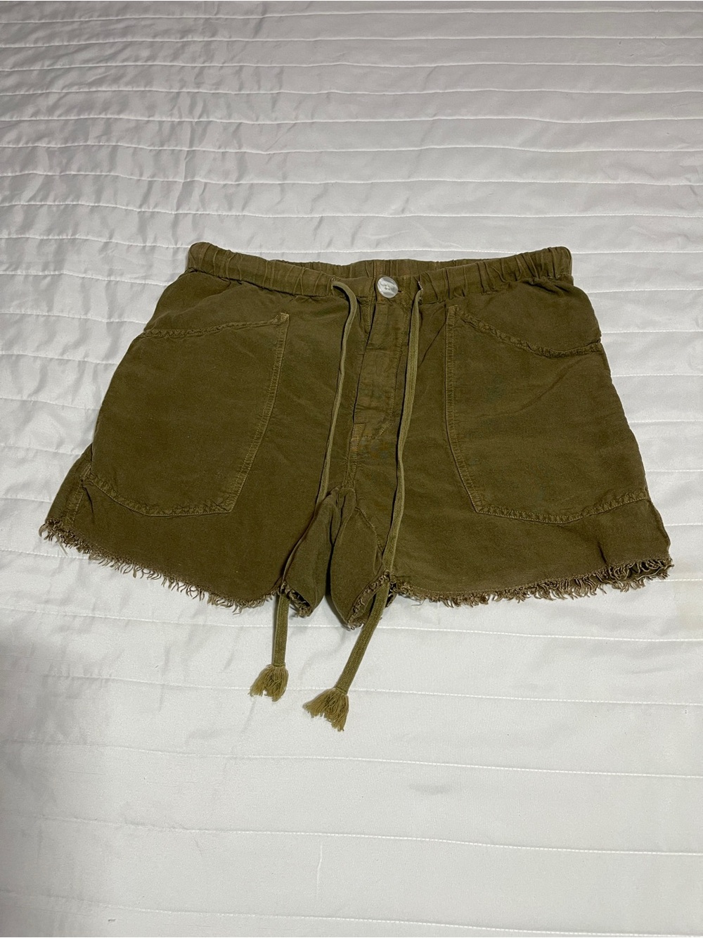 Free People Olive Drawstring Frayed Hem Lounge Shorts